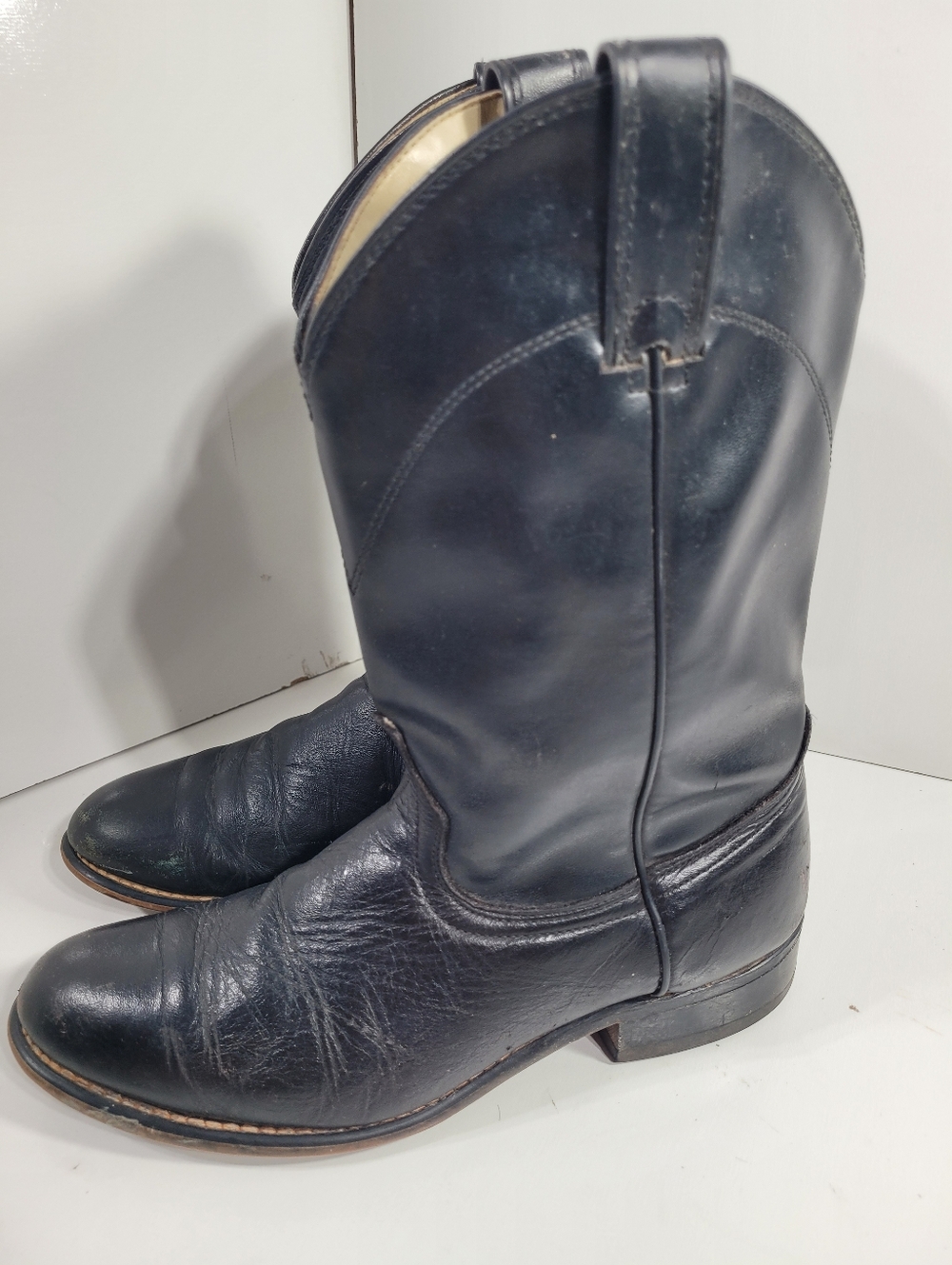 Laredo 6902 Black Leather Roper Cowboy Boots Men's 8.5 M Made in USA Western